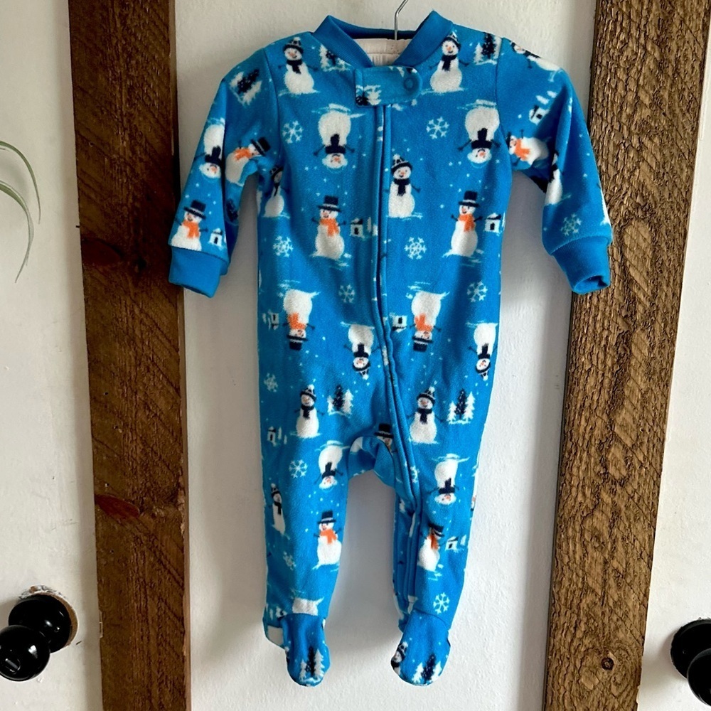 Carter’s 6M Baby Boy Cozy Snowman Zip Footies Sleep & Play Sleeper EUC